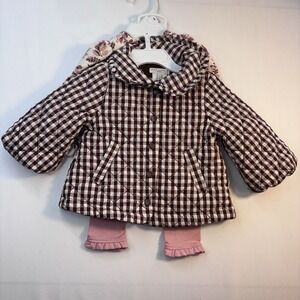 NWT Max Studio Kids 3-6M 3 Piece Set Long Sleeve Pants  Jacket Cream Pink Brown